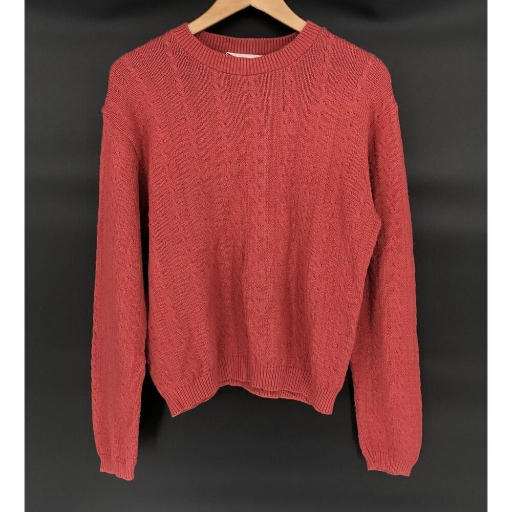 Vintage Talbots Cable Knit Sweater Womens L Pink Nautical Preppy USA Soft Girl